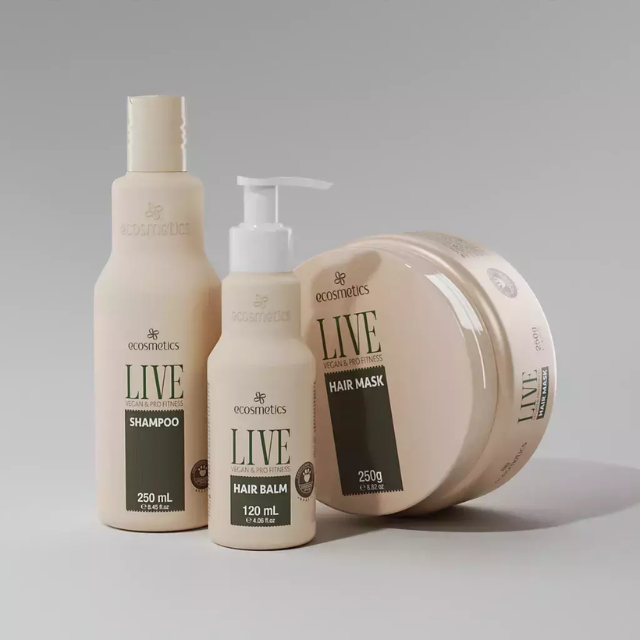 Kit Cabelos Oleosos + Rotina Fitness - Shampoo + Máscara + Hair Balm Live Vegan Pro Fitness Ecosmetics